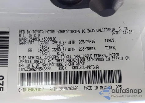 2023 Toyota Tacoma Double Cab/Sr/Sr5/Trail/Trd Sport/Trd Off Road/Trd Pro from USA, damaged, VIN 3TMCZ5AN2PM546803